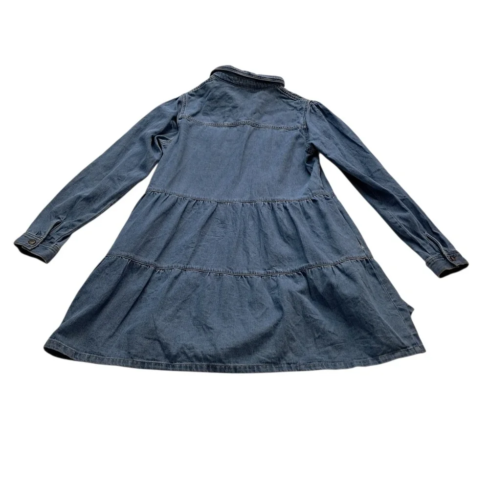 Free People Nicole Denim Shirt Dress Women's Large Blue Tiered Button Up Western - Picture 3 of 10
